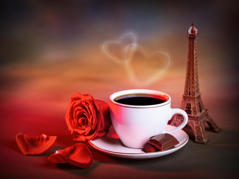 40 Red rose cup of coffee love hearts warm